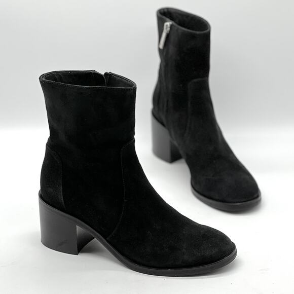 AQUATALIA Brigette Luxe Water Resistant Boot Womens 8.5 Black Suede Block Heel - Picture 1 of 16
